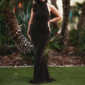 Norma Kamali Brown Halter Maxi Dress
